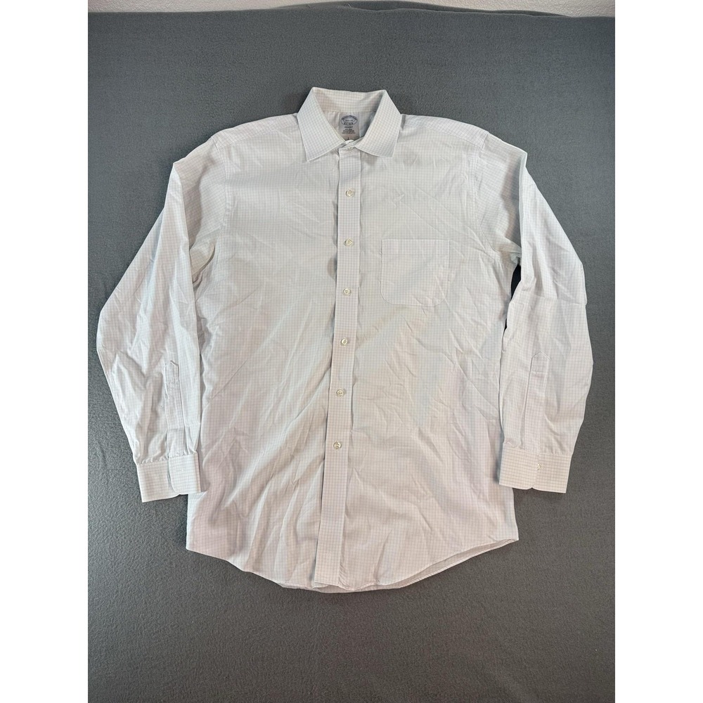 Brooks Brothers Dress Shirt Mens 15.5 32/33 White Check Non Iron Supima Regent